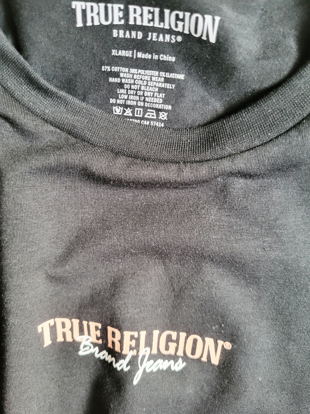True Religion Horseshoe Rhinestone Wing Crewneck T-shirt Jet Black size XL NWT - Picture 7 of 9